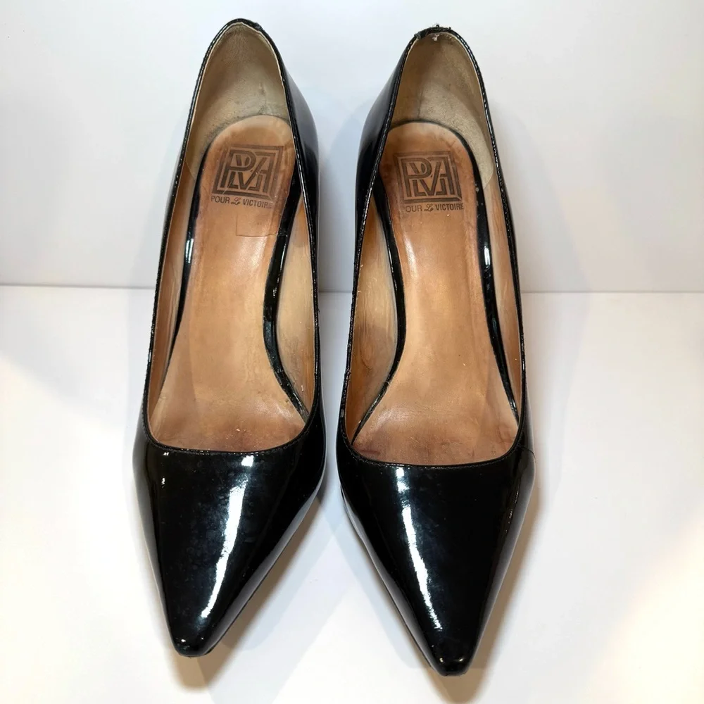 Pour La Victoire Black Patent Leather Stiletto Pump, Size 9
